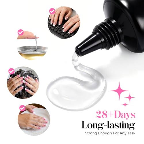 Gel Nail Tips Kit with Strong Nail Glue and Tools - Short Almond Design, 216 Pieces