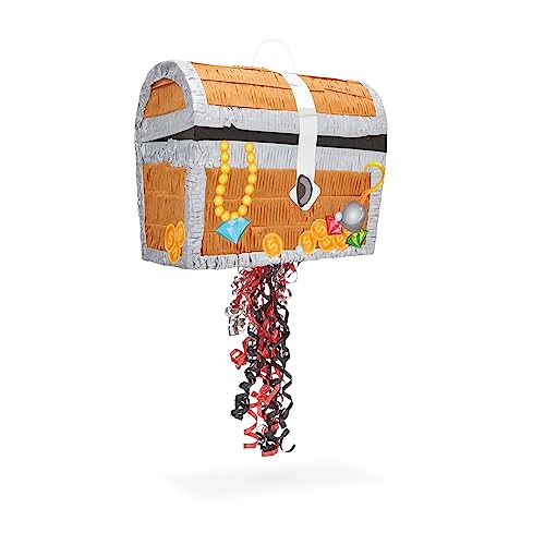 Pirate Treasure Chest Pull String Piñata - 12x6.5x10 Inches Party Decoration
