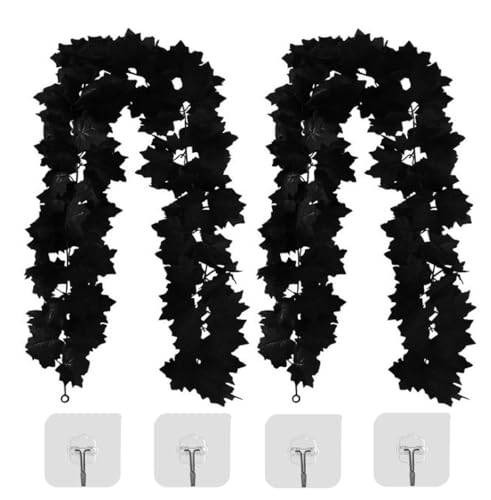 2 Pack Black Maple Leaf Garland Vines - Halloween & Autumn Decor, 11.4Ft