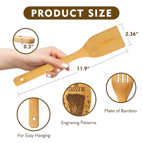Halloween Kitchen Utensil Set with Witch Towel - 6 Bamboo Cooking Spoons & Gifts for Women