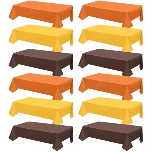 Fall-Themed Plastic Tablecloths Set - Yellow, Orange, Brown, 54x108 Inch, Waterproof, Disposable, 12 Pack - Fall-2