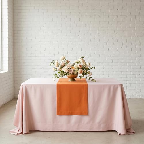 Persimmon Orange Linen Table Runner 14 x 120 Inches - Handcrafted, Eco-Friendly