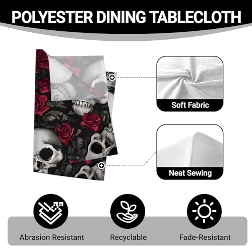 Halloween Gothic Skull Rose Rectangle Tablecloth 60 x 84 Inches - Skull Variation