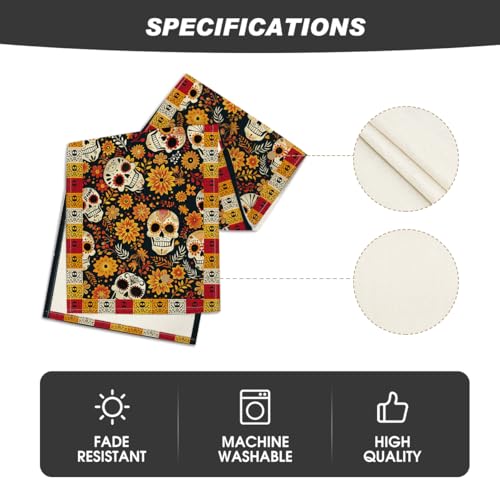 Sugar Skull Table Runner - Day of The Dead Mexican Decor for Dining Table 13x72 Inches