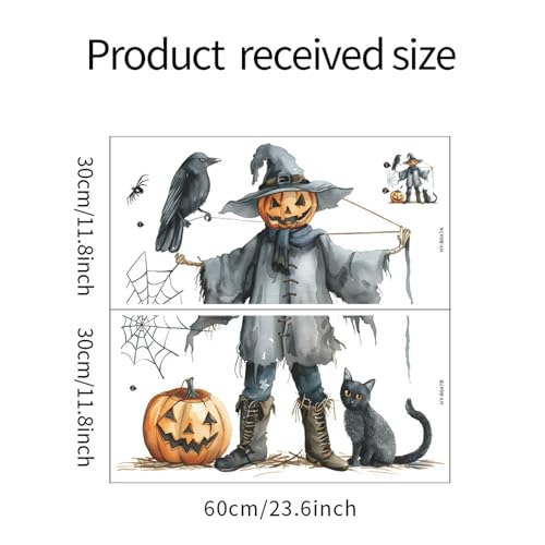 Halloween Wall Stickers Set - Pumpkin, Scarecrow, Black Cat & Spider Decals for Festive Decor