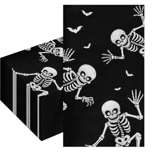 Halloween Skeleton & Skull Paper Napkins - 100 Pack for Parties