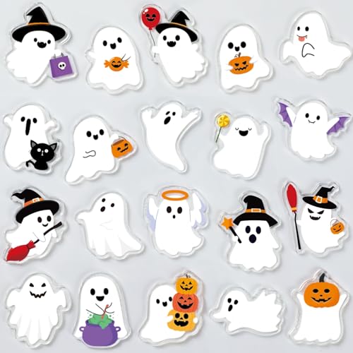 Halloween Ghost Gel Clings Set - Reusable Thick Vinyl Stickers for Windows & Decor - 20 Pieces