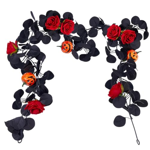 Artificial Black Rose Garland 5.6ft Faux Flower Vine for Halloween & Wedding Decor