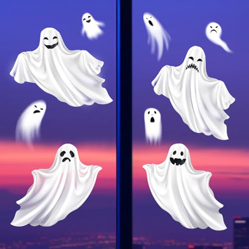 Halloween Ghost Window Clings Set - 2 Large Reusable PVC Vinyl Stickers for Glass & Mirrors