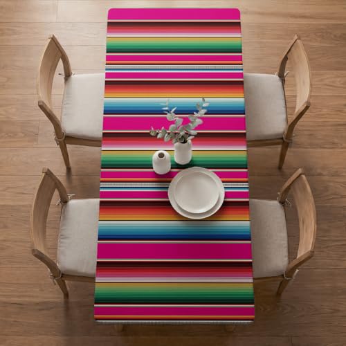 Pink Fitted Tablecloth for 5ft Rectangle Tables - Mexico Fiesta Stripe Vintage - 68x28 Inches