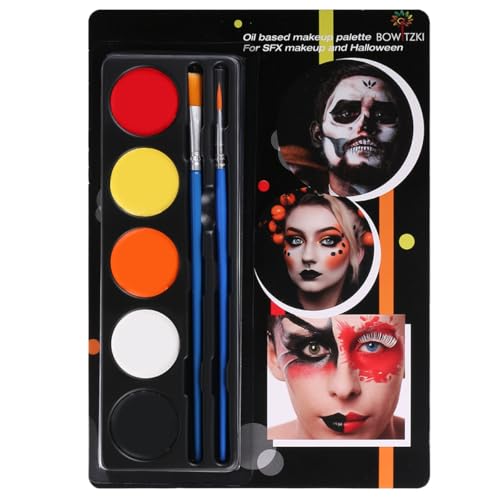 Halloween Makeup Palette 5 Colors Face Body Paint Oil Based with Brush - Orange Variation
