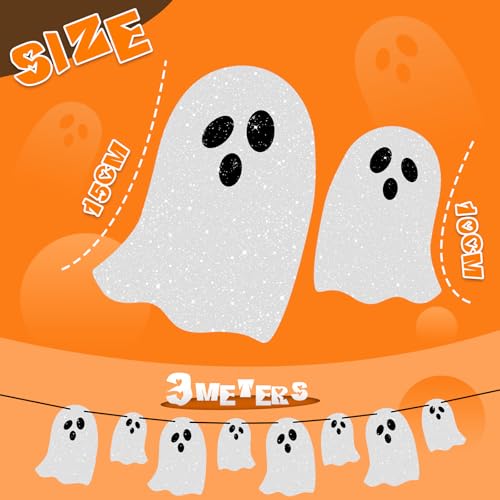 Halloween Ghost Banner Decorations Glittery Spook Garland for Haunted Houses & Parties