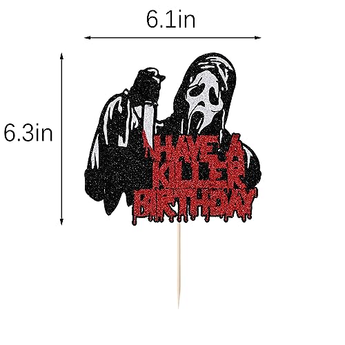 Halloween Bloody Theme Cake Topper - Killer Party Decorations with Glitter - Variation: Death Killer