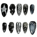Black Y2K Almond Press On Nails - Style 26, Gothic Medium False Nails 30Pcs
