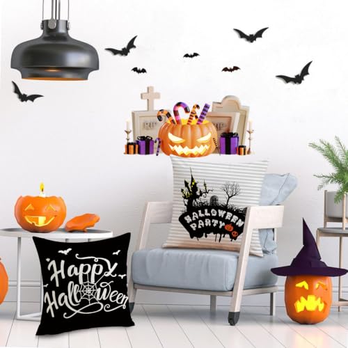 Halloween Pillow Covers 18x18 Set of 4 Double-Sided Decor - Black and Beige Variation