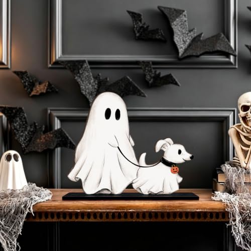 Halloween Wooden Table Sign Decor Ghost Walking Dog Centerpiece