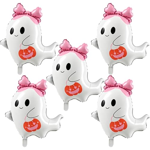 Pink Ghost Balloons Kit with Bow for Halloween Party Decorations - Set of 5