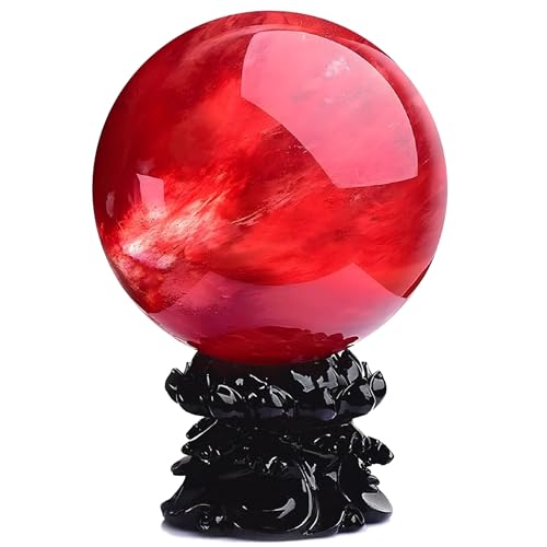 Natural Red Crystal Ball with Stand - Feng Shui Decor & Meditation Sphere