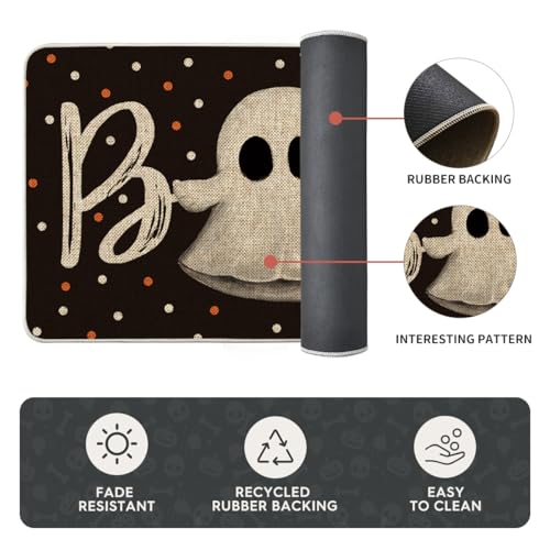 Halloween Pumpkin Kitchen Mats Set of 2 - 24x35 & 24x59 Black