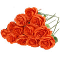 Artificial Orange Rose Flowers with Stems - 12 Pack, Realistic Silk Blooms