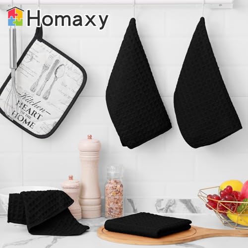 Homaxy Microfiber Kitchen Towels Set - Black, 8 Pack, 16x28 & 12x12 Inches