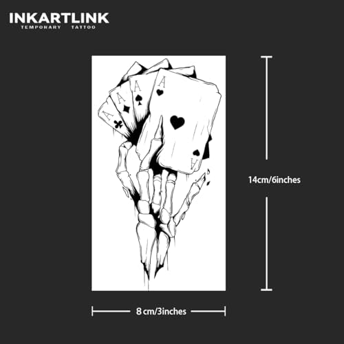INKARTLINK Skeleton Poker Temporary Tattoos - Large Dark Series 3, 2 Sheets, Lasts 1-2 Weeks