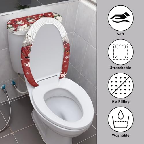Christmas Toilet Tank Cover Snowman & Snowflake Holiday Bathroom Decor - Universal Fit