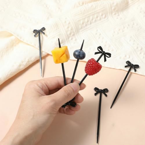 Black Bowknot Toothpicks for Appetizers and Drinks - 30 Pack