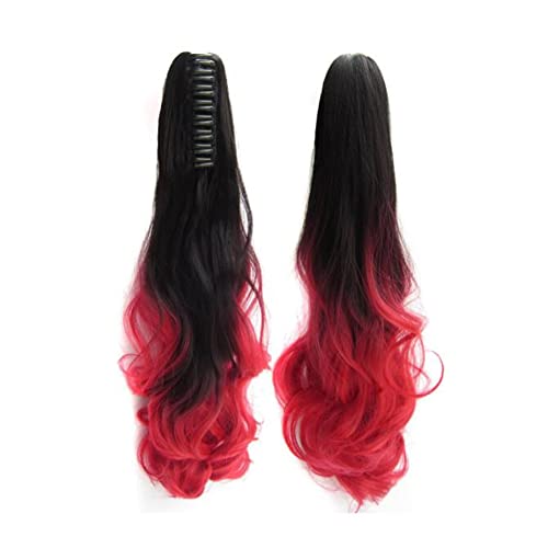 21-Inch Curly Wavy Ponytail Hair Extension Clip-In for Women - Black Red - 1PC