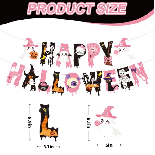 Pink Halloween Ghost Decorations Set – Hanging Swirls & Banners for Girls Parties