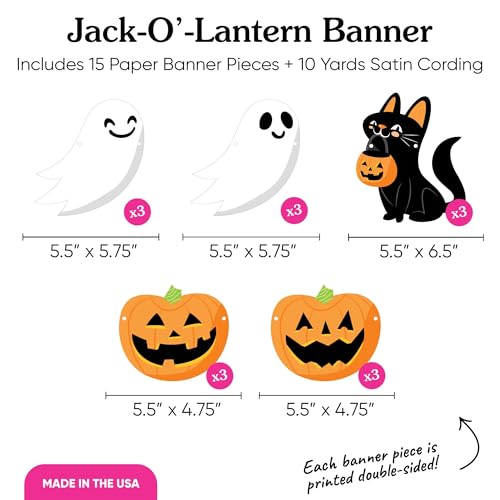 Halloween Jack-O'-Lantern Garland Banner - 15 Pcs Spooky Party Decor