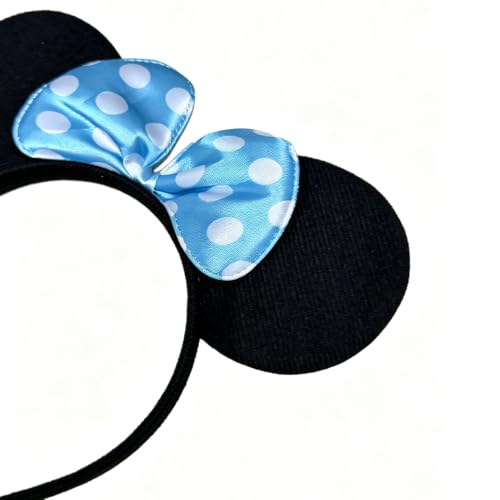 Blue 24 Pcs Mouse Costume Headbands with Plush Ears & Bow for Parties