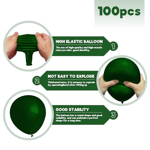 Green Latex Balloons Set - 100 Pack 12 Inch Party Decorations for Christmas Weddings Birthdays