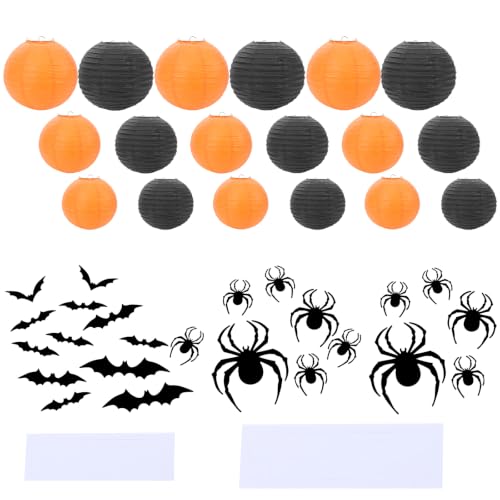 Halloween Paper Lanterns Set - Black and Orange, 18 pcs for Spooky Party Decor