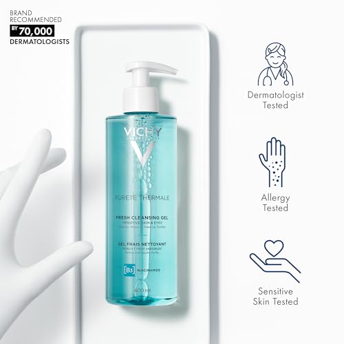 VICHY Pureté Thermale Fresh Cleansing Gel, Formulated With Glycerin & Niacinamide, Gentle Gel Cleanser & Makeup Remover, Removes Impurities Without Overdrying, Safe For Sensitive Skin & Eyes