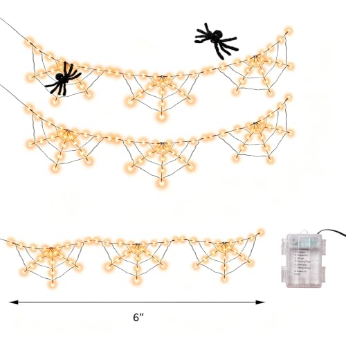 Orange Halloween Spider Web Lights with Spiders - 2 Pack, Indoor/Outdoor Decoration