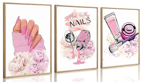 Pink Fashion Women Nail Wall Art Poster Set - Purple / 16x24