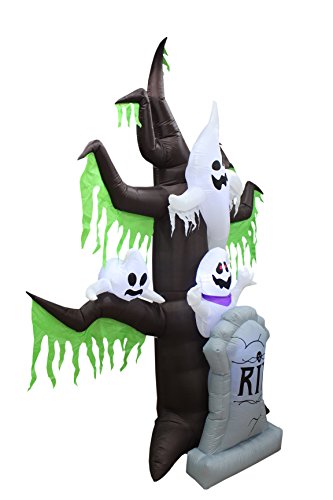 9 Ft Tall Halloween Inflatable Grave Scene with Skeletons and Ghosts - Self-Inflating Decoration