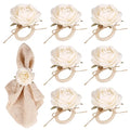 White Wooden Rose Napkin Ring Holders - 8 Pack Farmhouse Table Decor
