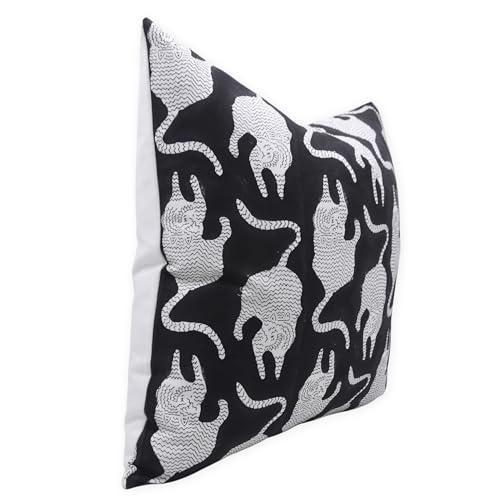 22x22 Black Cotton Throw Pillow Cover - Handmade Block Print Cushion Case for Sofa Bed