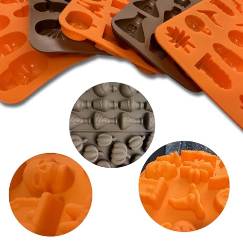 70 Cavity Halloween Silicone Mold Set - Skeleton Pumpkin Ghost Bat Tomb Spider Shapes for Candy & Cake Decorating