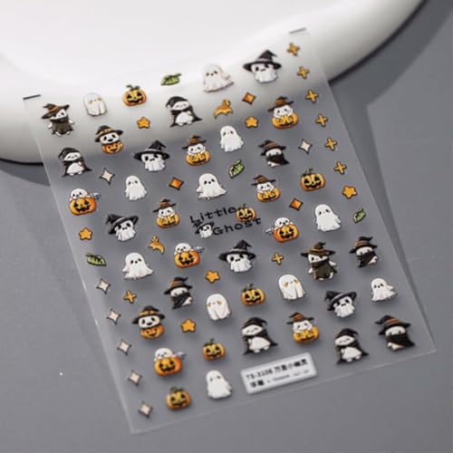 Halloween 5D Embossed Nail Stickers - Ghost Pumpkin Star Design, 2 Sheets, Variation of THIS listing