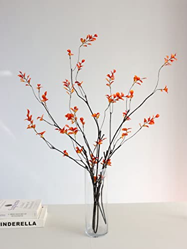 Fall Orange Faux Leaf Stems for Vase - 38.8in 3-Pack, Adjustable Autumn Decor