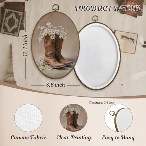 Western Cowgirl Oval Wall Art Decor with Cowgirl Boot Variation