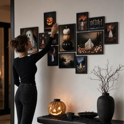 Halloween Ghost Wall Decor Set - 12 Spooky Pumpkin Art Prints for Gothic Room Decor