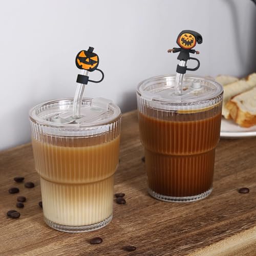 Halloween Straw Covers for Stanley Cup - Pumpkin Scarecrow Design - 4 Pack - Reusable Silicone Tips - Ghost & Pumpkin Decor - Variation: Pumpkin Scarecrow