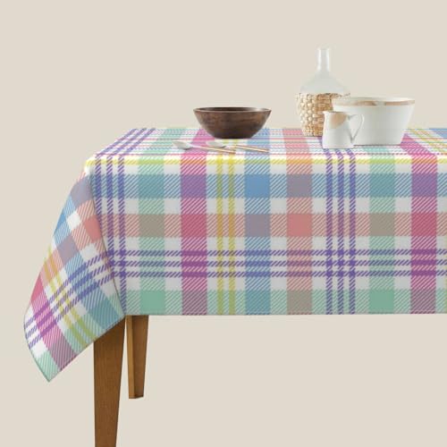 Easter Checkered Tablecloth 60x60 Inch Colorful Buffalo Plaid Square Table Cover