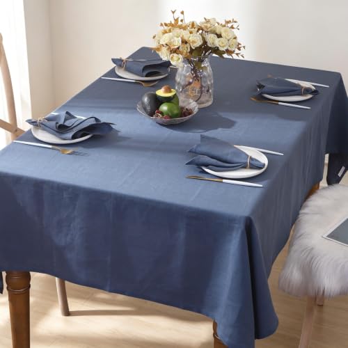 Linen Tablecloth 54x72 Inches - Classic Blue Textured Dining Cover