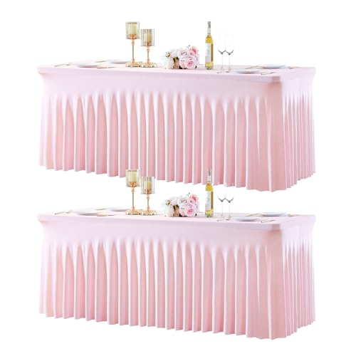 Pink Spandex Rectangle Tablecloth 6ft Pack - Elastic Fitted Cover with Skirt, 72x30 Inches, Pink