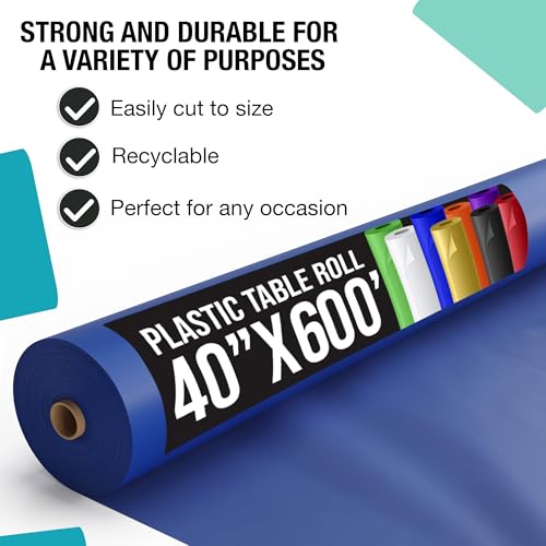 Dark Blue Plastic Table Cover Roll - 40 x 600 Inches Disposable Banquet Tablecloth